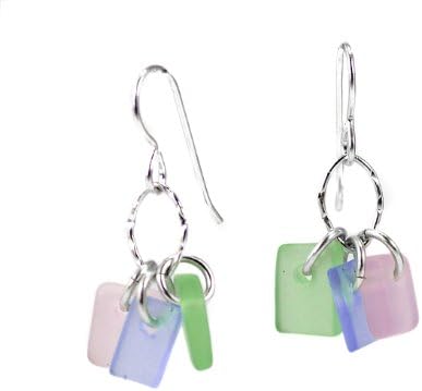Beautiful Sea Glass Multicolor Pastel Earrings in Sterling Silver (Pink Pastels)
