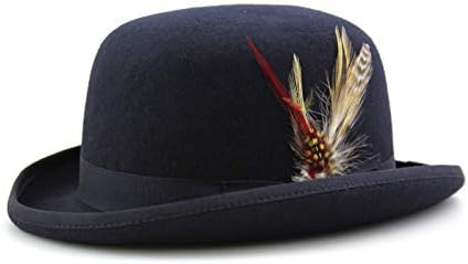 BY NEKI 100% Wool Satin Lined Bowler HAT Boxed Premium Quality with Removable Feather and Cleaning Brush
