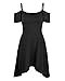 Kilig Women's Cold Shoulder Puff Sleeve Strap Casual Cotton Summer Dress 