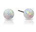 14k Yellow Gold Created Opal Fiery White Round Stud Earrings