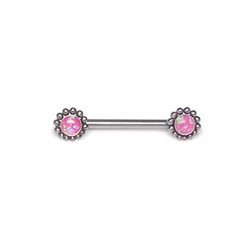 Surgical Steel Nipple Barbell Earring, Nipple Shield Barbell Ring Bar, Externally Threaded Nipplering Barbell, Nipple Ring Piercing Women 14g, Straight Bar with Opal