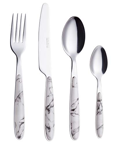 Exzact EX07-24 pcs Flatware Cutlery Set - Stainless Steel With Color Handles - 6 x Forks, 6 x Dinner Knives, 6 x Dinner Spoons, 6 x Teaspoons (Marble x 24)