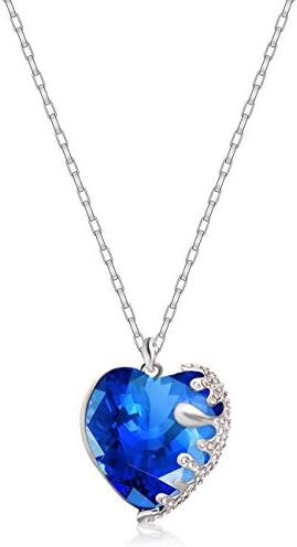 PMANY Created Sapphire Pendant Necklace Heart Shape Love Pendant with Diamond for Women Girl