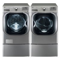 LG Graphite 5.1 Cu Ft Front Load Steam Washer and 9.0 Cu Ft Steam Electric Dryer set with Pedestals WM8000HVA DLEX8000V WDP5V