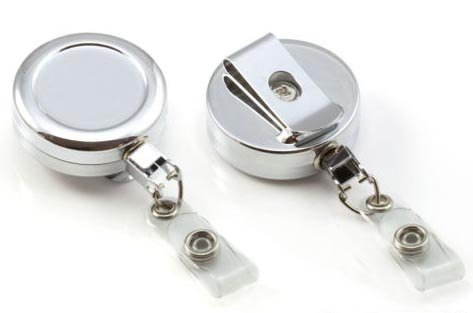 Customcard ltd® Chrome Heavy Duty Badge Pull Reel with Strap Clip x 2