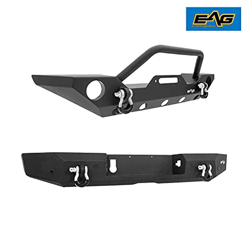 EAG Steel Front Bumper with Winch Plate and Full Width Rear Bumper with