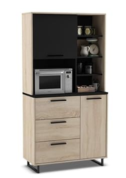 Abitti Bufe o Aparador de 2 Puertas y 3 cajones para Cocina Color Roble y Negro 179x92cm