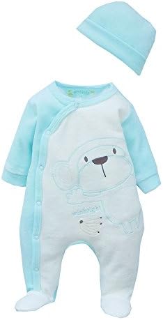 Winbright Baby Boy's "Lovely Monkey" Footed Fleece Sleeper With Hat(Blue) - New Born