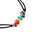 MJartoria Handmade Chakra Lava Rock Stone Beads Black PU Leather Cord Choker Necklace