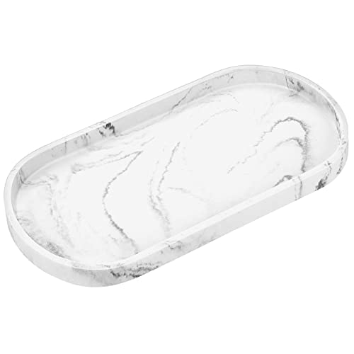 Luxspire Vanity Tray - Oval Soap Tray for Bathroom Organization, Holds Candles, Soap, Towel, Plant - Medium, Gravel White