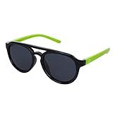 Flexible Rubber Kids Sunglasses for Boys and Girls - Bendable Unbreakable Silicone Gel Frame with Polarized Lenses - Black Frame & Neon Green Temples - by Optix 55