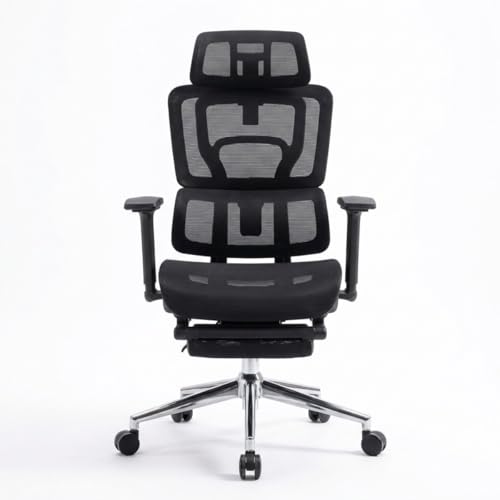 Cadeira Escritório Ergonômica Presidente XXL 200kg com Apoio para Pés Retrátil, Encosto Mesh Respirável, Apoio de Cabeça, Braços Ajustáveis, Reclinável e Base Cromada Premium Home Office (Preta)