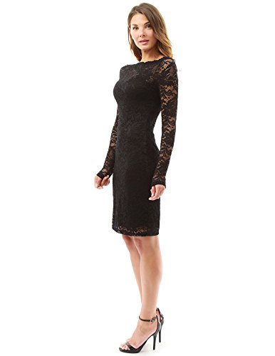 PattyBoutik Women Boatneck Sweetheart Floral Lace Dress (Black Small) - Thumbnail 2