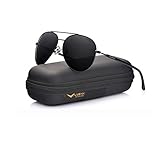 Aviator Sunglasses Mens Polarized Black Lens Black Metal Frame Dark 60mm with Case - UV400