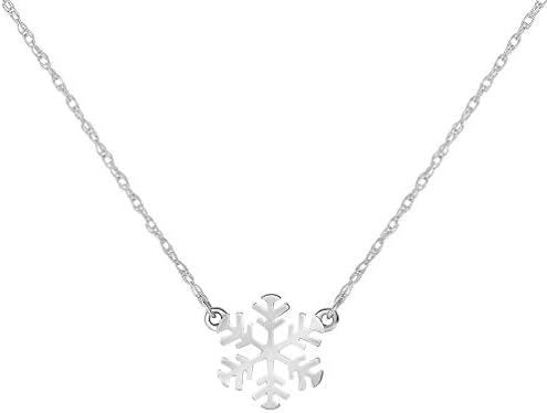14k White Gold Mini Snowflake Necklace with Spring Ring Clasp (16" to 18" Adjustable Chain)
