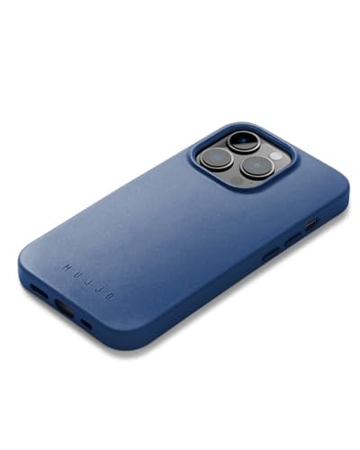 Mujjo Leather Phone Case - Fits iPhone 14 Pro Max - MagSafe Compatible - Premium European Leather - Enhanced Phone & Camera Lens Protection - Crafted with Recycled Materials - Slim Profile - Blue