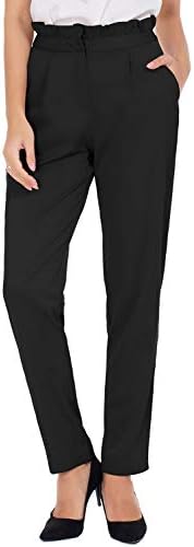 AUQCO Women Waist Pants Trouser Slim Casual Long Paper Bag Work Pants with Pockets