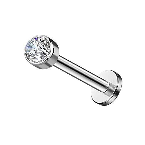 Melighting Labret Bars Grade 23 Solid Titanium Internally Thread Lip Studs 16G Opal Clear CZ Lip Ring Labret Piercing Jewellery Tragus Helix Earrings CZ 3MM
