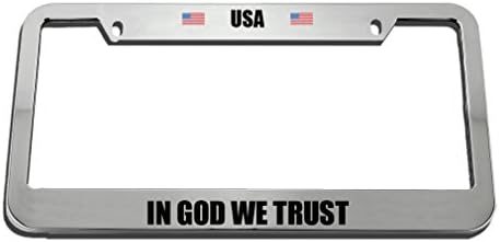 Speedy Pros USA in God We Trust Zinc Metal License Plate Frame Car Auto Tag Holder - Chrome 2 Holes