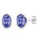 Gem Stone King Tanzanite 925 Sterling Silver Stud Earrings For Women Men (1.00 cttw, 6X4MM Oval Shape)