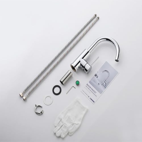 Auralum 360° Swivel Basin Tap, High Bathroom Mixer Tap, Cold and Hot Water Available, Removable Aerator, Classic Chrome, 60 cm Hose
