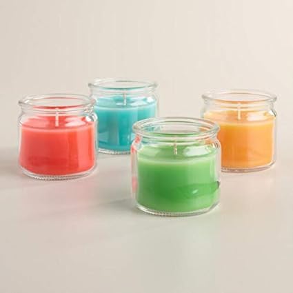 First Row Set of 4 Scented Candles with 3oz Colored Fragrance Candles | Percy, Chelsea, Orange, Dew | Candles for Bedroom | Candles for Decoration