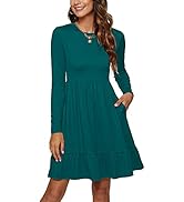 MOLERANI Women's Long Sleeve Babydoll Dress Crew Neck Casual Loose Flowy Pleated Tunic Dress with...