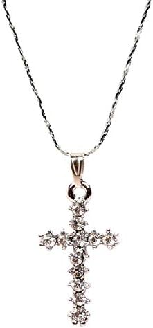 Jewel18 Austrian Stone Silver Plated Chain Pendant | Christian Cross | Bride Necklace, Zinc Alloy Necklace, Long pandent, Delicate Necklace, Minimal Bridal Jewelry, Long Necklace