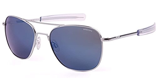 Randolph Designer Aviator Sunglasses AF158 in Matte Chrome with Blue Mirror Lenses