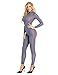 Agoky Women's One Piece See Through Mesh Sheer Long Sleeve Zipper Front Turtleneck Bodystocking Teddy Bodysuit Gray Large