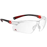 NoCry Safety Glasses with Clear Anti Fog Scratch Resistant Wrap-Around Lenses and Non-Slip Grips, UV Protection. Adjustable, Black & Red Frames