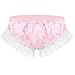 MSemis Men Sissy Crossdress Panties Lace Satin Frilly Ruffled Bloomer Thong Underwear Lingerie Pink Medium (Waist 30.0''-46.0