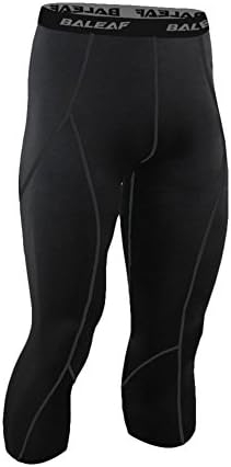 Baleaf Men's Running Workout Tight 3/4 Compression Leggings Black Size S