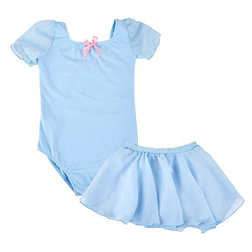 MHJY Girls Ballet Dance Leotard with Separated Skirt Kids Ballet Tutu Dress Dancewear Leotard Dress Blue - Thumbnail 2