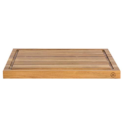 Large Reversible Teak Wood Cutting Board: 18x14x1.25 with Juice Groove (Gift Box Included) by Sonder Los Angeles