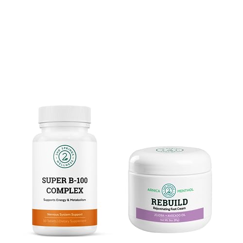 2nd Springs Complete Foot Relief & Energy Boost Bundle - REBUILD Fast-Acting Foot Relief Cream & Super B-100 Complex