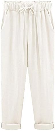 Alluing Stylish and Comfortable Plus Size Casual Women Cotton Linen Pants Elastic Waist Summer Slim Lady Pants