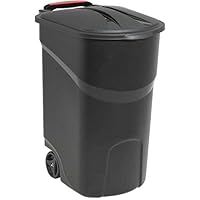 Cirocco Roughneck 45 Gallon Black Wheeled Trash Can with Lid and 2 Rugged Wheels | Hinged Design Secures Ergonomic Grip Handle Heavy Duty | Easy to Hold Opens to 80 Degrees Stolen & Lost Proof