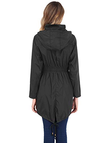 FISOUL Women's Lightweight Waterproof Raincoat Active Outdoor Hooded Rain Jacket Windbreaker （Black, Small - Thumbnail 4