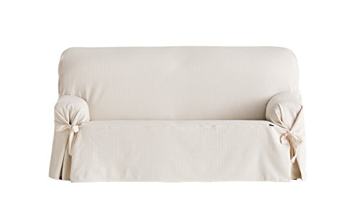 Eysa Bianca niet elastisch met stropdassen sofa plaid 3-zits, katoen, 00-ecru 230 x 180 x 70 cm, 1 stuk
