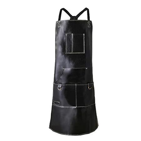 QeeLink Grillschürze Lederschürze Kochschürze aus echtem Rindleder mit 6 Taschen und Verstellbaren Riemen für Küche Grill 35 