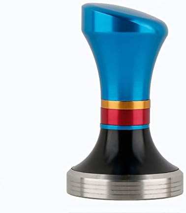 Espresso Coffee Ground Press Tool Coloful 58mm Coffee Tamper Adjustable Handle Flat Base with Level Ring Scale (Blue)