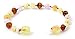 Unpolished Baltic Amber Teething Bracelet/Anklet Made with Rose Quartz Beads - Size 5.5 inches (14 cm) - Raw Multicolor Amber Beads - BoutiqueAmber (Raw Mix/Rose Quartz, 5.5 inches)