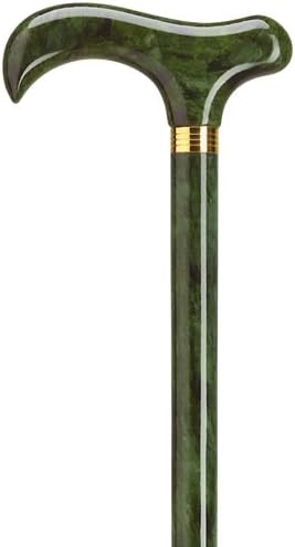 Ladies Derby Handle Cane. Unique, Green Fern Print on Maple Wood Shaft With Matching Solid Wood Derby Handle. Cane is 34.5" Long. The Fern Print Gives the Cane A Green and Black Variegated Look. Unique!