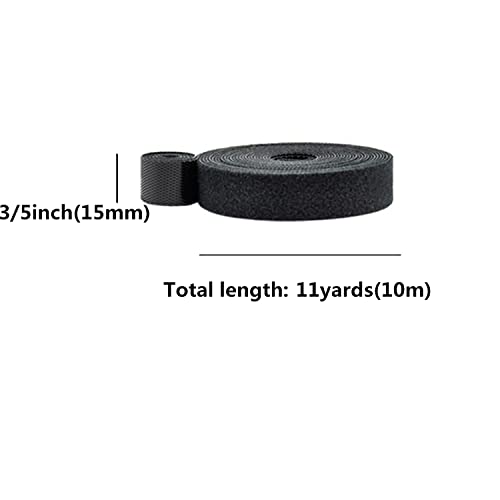 Joojus Reusable Nylon Fastening Tape Cable Ties Double Side Hook and Loop Straps Wires Cords Organizer Roll for Home Office(11 Yard, Black)