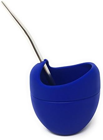 Mate Shoppe Silicone Gourd and Stainless Steel Bombilla Metal Straw for Yerba Mate Loose Leaf Tea Ball Herbal Infusions Medical Grade BPA Free Colors (Blue)