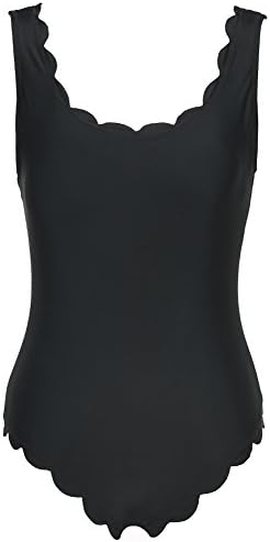 Jaberai Retro Scalloped One Piece Swimsuit,Padded Backless Swimsuit for Women(Black-M)
