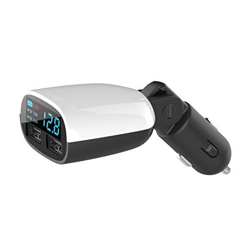 Car Charger, 3.4 A Car Charger Adapter Metal Dual USB Car Charger LED Display Car Voltage Detector Flush Fit Iphone X/ 8/7/ 6s/ Plus, iPad Air 2/ Mini 3, Galaxy S9/ S8/ S7 Edge Android Devices