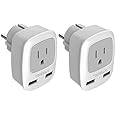 Type E/F Germany European Adapter 2 Pack, TESSAN Schuko France Travel Power Plug 2 USB, Outlet Adaptor Charger for US to Most