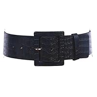 2 1/4" Wide Ladies High Waist Croco Print Patent Leather Fashion Belt, Navy | S/M - 32